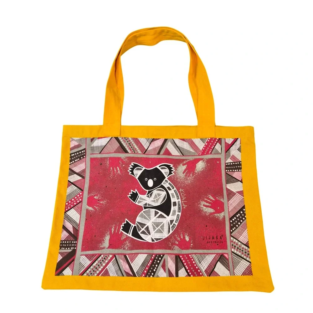 Jijaka Australia Aboriginal Art Canvas Tote Bag Koala Kangaroo Yellow Red